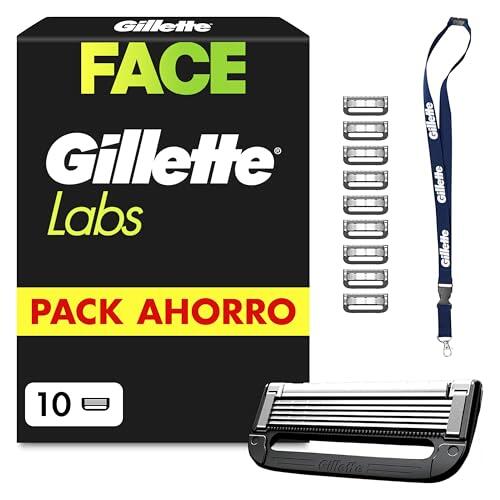 GilletteLabs Recambios para Maquinillas de Afeitar Hombre + Colgante, Pack de 10 - Cuchillas de Afeitar con 5 Hojas Y Banda Lubricante, Compatible con Todas Las Maquinillas Gillette Labs