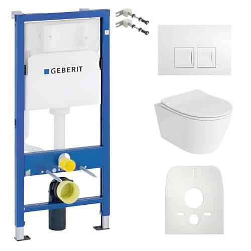 Lavita Duofix Basic Elemento de pared+Inodoro de descarga profunda Dalia Blanco Sin reborde+Asiento de inodoro con cierre automático+Botón blanco Juego completo WC