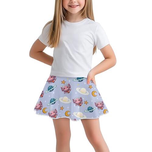 Hwiplsvny Falda plisada con pantalones cortos para niñas, para yoga, golf, correr, bailar, tenis, cintura elástica con bolsillos, Planet Axolotl, 9-10 años