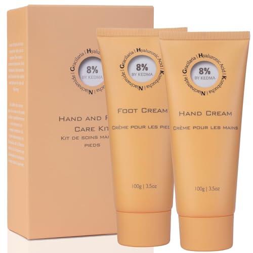 8% - Set de Cremas Hidratantes y Reparadoras para Pies y Manos - Kombucha, Ácido Hialurónico y Niacinamida - Todo tipo de piel - Sin parabenos ni sulfatos - 2x100 g