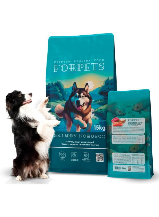 Pienso para Perros Adultos Salmón Noruego 15KG – Alta Digestibilidad con Arroz Integral y Prebióticos | Ideal para Piel Sensible, Pelaje Brillante y Articulaciones | Sin Trigo Añadido – FORPETS