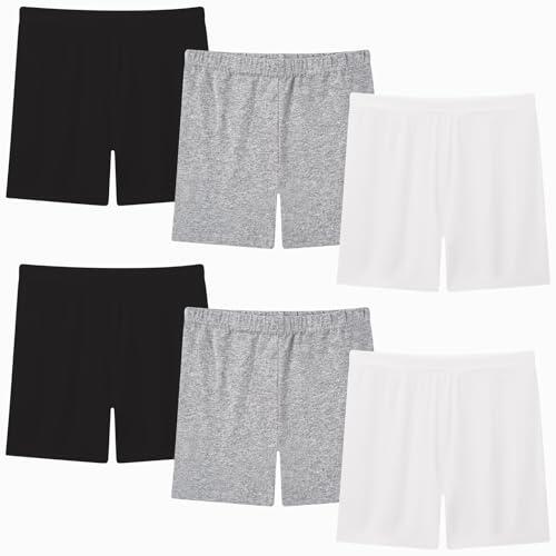 Moitiy Pantalones de ciclismo para niños, pantalones cortos para niñas, pantalones de deporte, pantalones cortos para niños, 2-12 años, 6 pares, negro, gris y blanco, 7-8 años