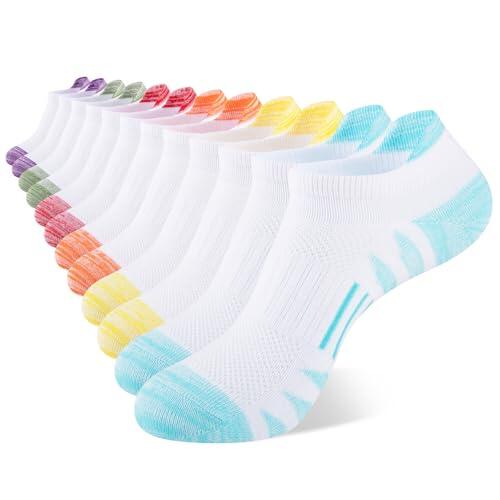 Comfoex 12 pares de calcetines deportivos de malla atlética de algodón para niñas de 4 a 6 a 8 a 10 años, 12 pares de color blanco., 7- 10 años