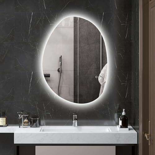 HOMCOM Espejo de Baño con Luz LED 80x60 cm, Espejo de Pared sin Marco, con 3 Colores de Luz, Brillo Regulable, Función Antivaho, Función de Memoria, Interruptor Táctil, IP44
