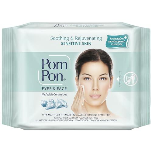 Pom Pon SENSITIVE Toallitas Desmaquillantes para Piel Sensible, con Ingredientes Naturales, Calmantes y Regenerantes, 20 unidades