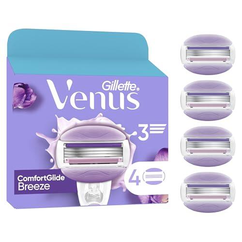 Gillette Venus Comfortglide Breeze Cuchillas de Afeitar, Pack de 4 Recambios para Maquinillas de Depilación Mujer, con 3 Hojas Y Banda Lubricante