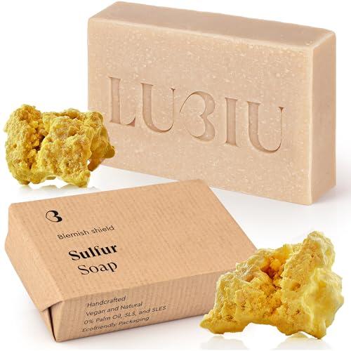 lubiu Jabón de Azufre - 100g Pastilla Jabon Cara Piel Grasa & Acne - Pastilla de Jabon de Azufre Acne