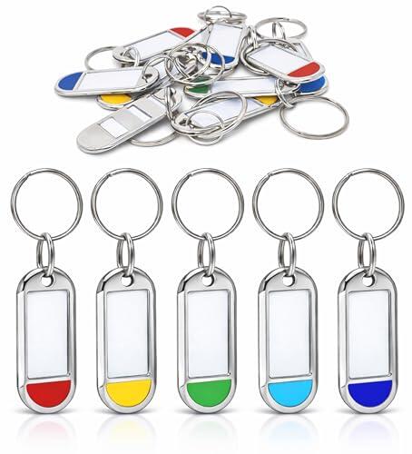 Llaveros Metálicos con Etiqueta de Identificación – 5 unidades – 5 Colores – Etiqueta Grande Doble Cara – Robustos y Reutilizables – Para Llaves, Oficina, Casa, Equipaje o Mascotas