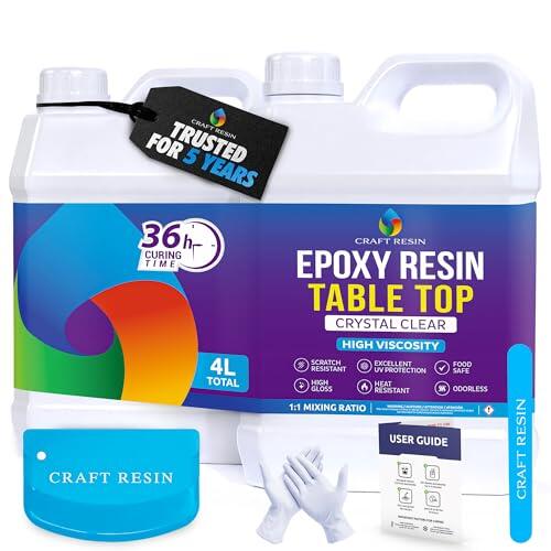 CRAFT RESIN 4L Resina Epoxi para Encimeras – Kit de Resina Epoxi Transparente, Resistente a Rayos UV y Apta para Contacto con Alimentos – para Madera, Encimeras, Manualidades y Revestimientos