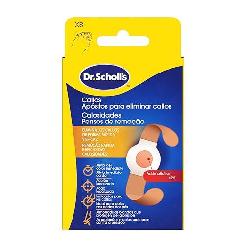 Dr. Scholl's Apósitos para eliminar callos x8 eliminador rápido y eficaz de callos en los pies, alivio inmediato del dolor, acción específica con ácido salicílico, almohadillas resistentes al lavado