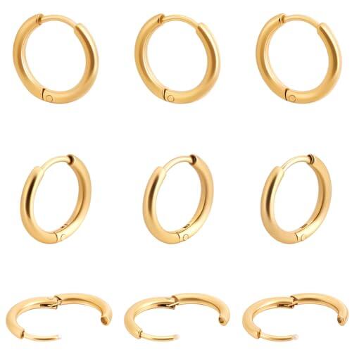 Beebeecraft 10 par de Aros para Mujer Chapados En Oro de 18 quilates de Acero Inoxidable de 304mm Pequeños Y Redondos para Cartílago para Múltiples Perforaciones