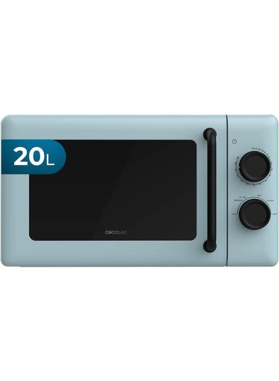 Cecotec Microondas Mecánico de 20L Proclean 3010 Blue. 700 W, 6 Niveles de Potencia, Modo Descongelación, Señal de Fin de Cocción, Lámpara Interior, Temporizador hasta 30mins, Diseño en Azul