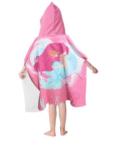 NLAND Toalla Infantil con Capucha Poncho de Baño para Niñas Niños Toalla de Playa Súper Suave Absorbente Secado Rapido Toalla (Sirena rosa)