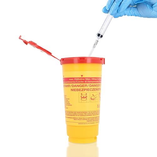 HaseMed - Caja de eliminación de agujas Biohazard para agujas, jeringas y objetos afilados, seguro, higiénico, con tapa roja, para clínicas y centros de enfermería (500 ml)