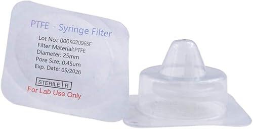 20 Piezas Filtros de Jeringa Estériles PTFE 25 mm de diámetro 0,45 μm tamaño de poro envasado individualmente, filtro de aguja HPLC y GC