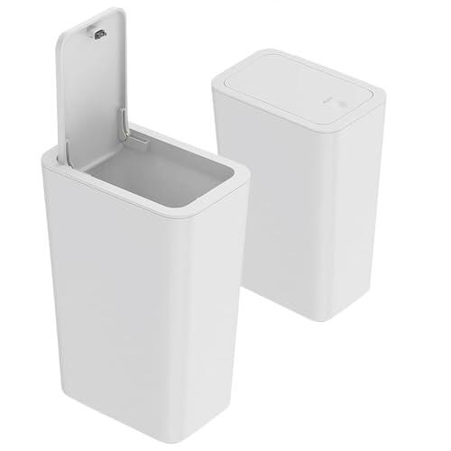 HIKENRI 2 cubos de basura para baño, 9 l, para cocina, estrecho, con tapa, resistente a los olores, con tapa desplegable, material de polipropileno, para baño, cocina, oficina, salón, dormitorio