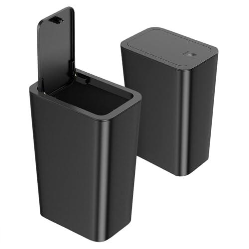 HIKENRI 2 cubos de basura para baño, 9 l, para cocina, estrecho, con tapa, resistente a los olores, con tapa desplegable, material PP, para baño, cocina, oficina, salón, dormitorio, inodoro (negro)