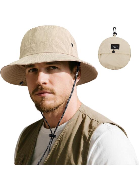 Plegable Gorras de Hombre Verano Impermeable Gorro Pescador Mujer Sombrero Senderismo Trekking Bucket Hat con Correa de Barbilla Ajustable para Safari el Aire Libre