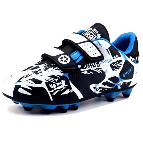Zapatos de Fútbol 34EU Zapatillas de Fútbol Niños Botas de Fútbol Zapatillas de Entrenamiento de Fútbol Profesional al Aire Libre Zapatillas de Deporte Antideslizantes de Verano Blanco Azul
