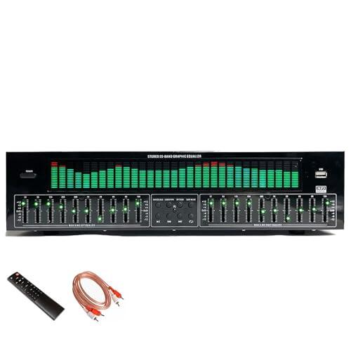 WUCIOA Ecualizador Digital de 31 Bandas, Ecualizador gráfico estéreo de Audio Digital con Control Remoto y Cable de Audio, reducción automática de Ruido, analizador de espectros de música LED(Green)