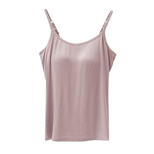 Top con sujetador integrado - Camiseta deportiva para mujer con sujetador integrado, camiseta de tirantes de algodón, camisetas interiores y camisas de sujetador, camisetas básicas, camisola, tanques
