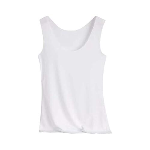 Camiseta de tirantes básica para mujer, larga, color negro, cuello redondo, sin mangas, camiseta de verano, tirantes anchos, camisola, básica, elegante, chaleco, Blanco, 4XL