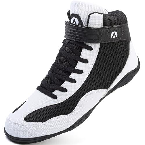 Mufanton Botas de Lucha para Hombre Zapatos de Lucha Profesional Deportivos Ligeros Zapatos de Boxeo para Entrenamiento físico Wrestling Shoes,Negro Blanco,EU44