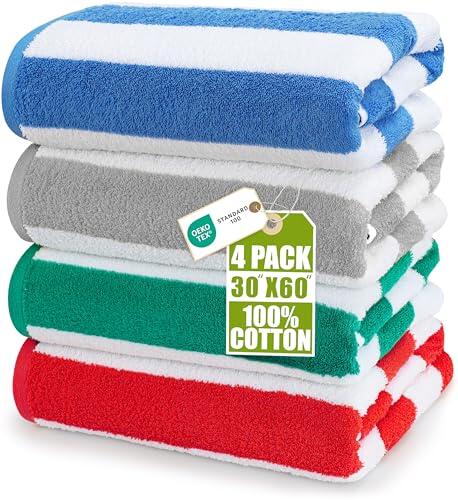 Utopia Towels - Grandes Toallas de Playa/Piscina Cabana Rayas (76 x 152 cm) - 100% algodón Hilado, Suaves y de Secado rápido (Juego de 4 - Azul, Gris, Rojo y Verd)
