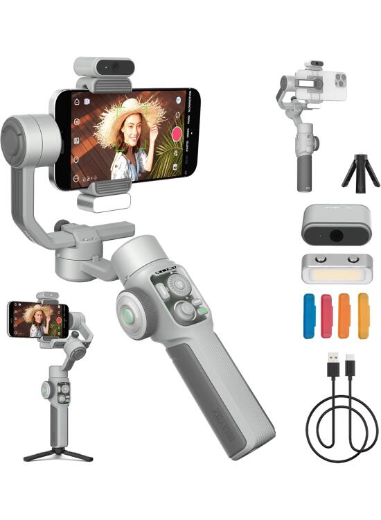 ZHIYUN CINEPEER Smooth 5E Combo Estabilizador Smartphone, Seguimiento AI Inteligente, Luz de Relleno Integrada & Magnética, Estabilizador de Móvil de 3 Ejes, Edición Inteligente, Carga 300g