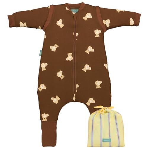 molis&co - Pijama Manta con Mangas Desmontables y Calcetines Antideslizantes - 1.0 TOG - Ideal para Primavera y otoño - 100% algodón (Oeko-Tex 100) (Teddy Mocca, 3 años)