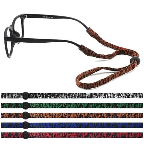 Qufiiry 5 Piezas Cordón Elástico Ajustable Para Gafas, Gafas Deportivas, Cuerda de Gafas Antideslizante, Cordones de Sol Gafas, Para Mujer Hombre Niños(Multicolor)