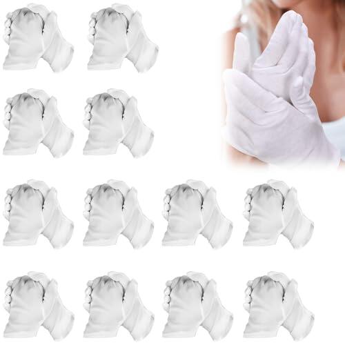 Hsyadazi 12 pares de guantes de algodón, guantes de tela suaves y flexibles, guantes de algodón blancos