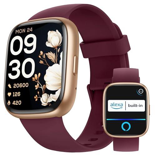 KALINCO Reloj Inteligente Mujer Hombre con Alexa, IP68 Smartwatch Deportivo Recibir Whatsapp y Llamadas, Podómetro Monitor Estrés, Sueño y Ritmo Cardíaco Drenaje de Agua Reloj Mujer Android iOS