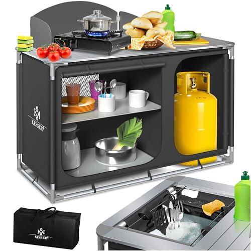 KESSER Cocina De Camping, Incluye Bolsa De Transporte Y Juego De Vasos, Armario De Camping Plegable Con Estructura De Aluminio, Caja De Cocina Para Tienda