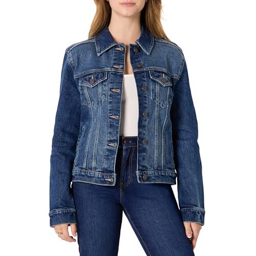 Amazon Essentials Chaqueta "Trucker" Vaquera de Baja Elasticidad y Corte Estándar con Botones en la Parte Delantera Mujer, Piedra Lavado Oscuro, L