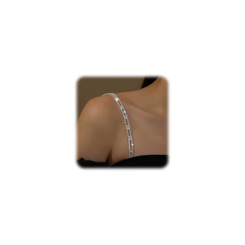 FloralGrace Sujetador de strass con tirantes, correas de hombro brillantes ajustables, antideslizantes y elegantes, perfectas para vestidos y tops, ideal para bodas y eventos, plata, L