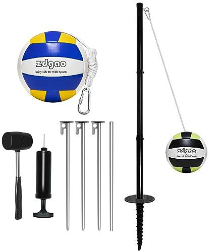 GOOSO Juego de Tetherball portátil con 2 bolas de Tetherball, cuerda y poste, juego de poste de Tetherball resistente para diversión familiar, diversión portátil al aire libre para patio, césped
