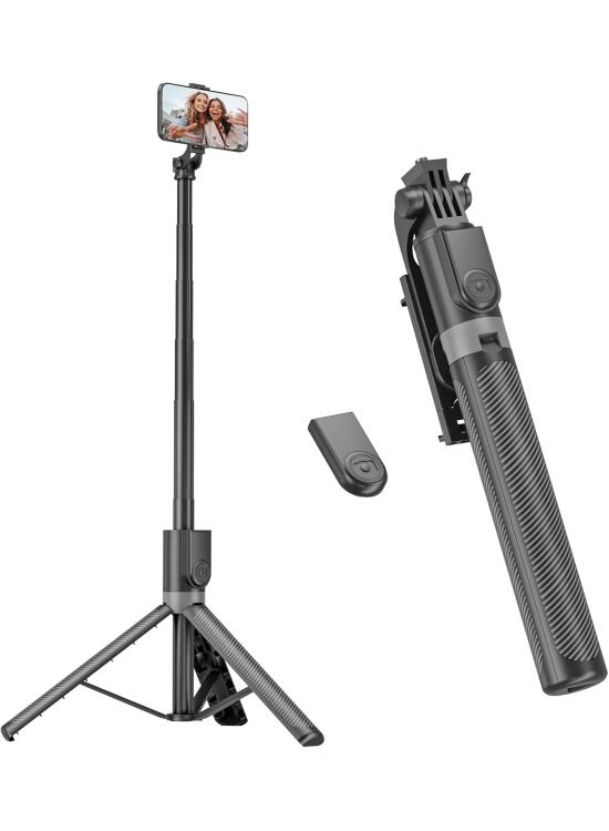 180cm Tripode para Movil & Palo Selfie - Tripode Movil Extensible Portátil con Mando Inalámbrico, Compatible con iPhone/Samsung/GoPro/Cámaras