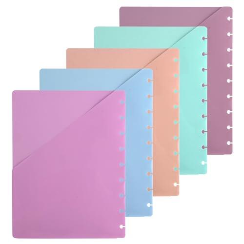 5uds Separadores Bolsillo, 28,2 x 23,5cm Multicolor Separadores de Planificador 11 Discos Insertos para Carpetas de Cuaderno Separadores de Índice de Plástico para Carpetas Oficina y Escuela