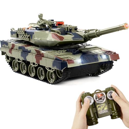 Supdex Tanque RC 1/24 Leopard II, control remoto, con sonido, luces y humo, juguete militar 2.4G para niños, cumpleaños ideal para niños de 6 años