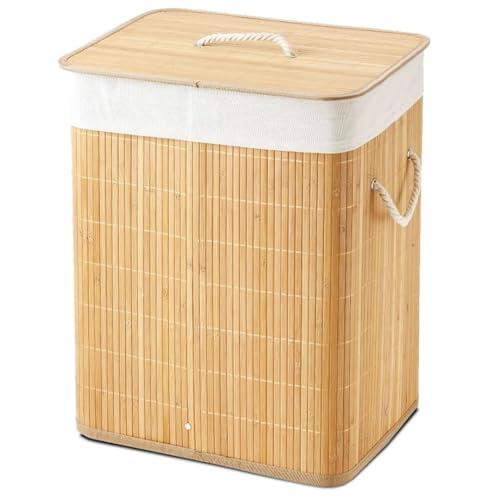 Cesto ropa sucia - Cesta ropa sucia, Cesto plegable de bambu (Natural, Rectangular 50x40x30cm)