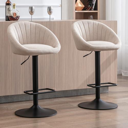 Ya-Home Juego 2 Taburetes de Bar Modernos Taburetes Alto de Cocina con Respaldo,Sillas Bar Giratorios Sillas Altas de Mostrador Regulables para Isla Cocina/Restaurante,Beige