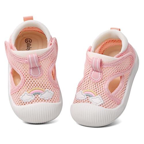 MASOCIO Zapatos Bebe Niña Verano Sandalias Primeros Pasos Bebé Zapatillas Respetuoso Calzado Respetuosas 6-12 Meses Antideslizante Talla 18 Rosa