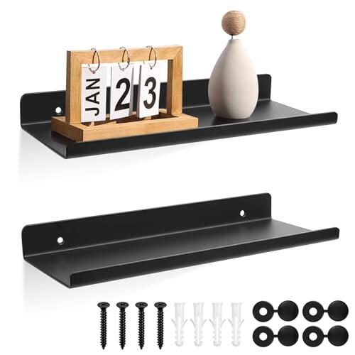 QJKEJI 2 Pcs Estanteria ParedNegro Pequeños, Estantes de Pared, Baldas Flotantes Metálica, Estantes Flotantes, Baldas Pared Estanteria para Dormitorio Cocina Baño, 30x12x3,5 cm