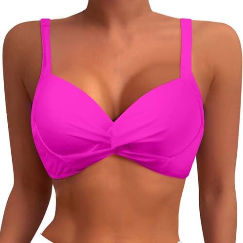 Top de bikini para mujer con aros, push-up, sujetador acolchado, parte superior del traje de baño, camiseta con cuello en V, RD1., L