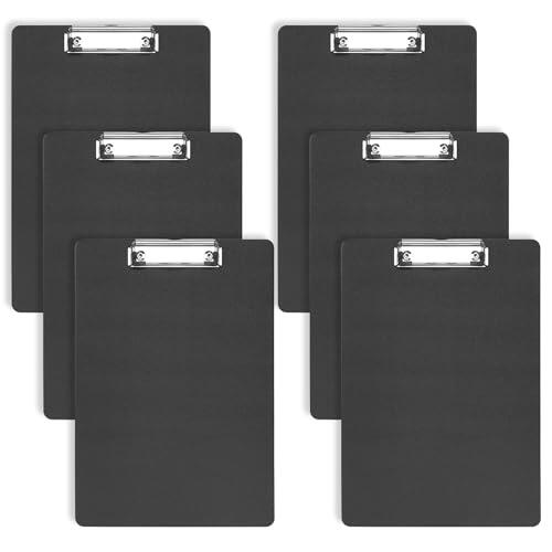 6 Pcs Portapapeles con Pinza A4, Carpeta con Pinza, Carpetas de Plastico con Gancho para Estudiantes, Profesores, Material de Oficina (negro)
