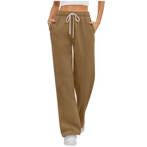 Generisch Pantalones deportivos casuales de pierna recta con cordones para mujer2 Pantalones con bolsillos Mujer Negro, caqui, M