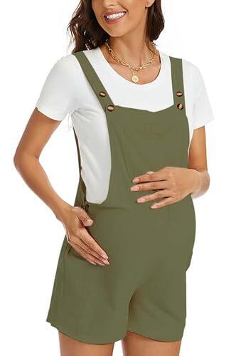 Overoles Holgados de Maternidad para Mujer Mono con Tirantes Traje de Verano con Bolsillos Sin Mangas Algodón Transpirable Color Verde Talla M