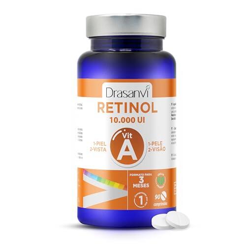 Drasanvi Vitamina A Retinol 10.000 UI | 90 Comprimidos | 3000 µg | Piel Luminosa y Visión Normal | Antioxidante y Renovación Celular | Complemento Alimenticio Vegano | 3 Meses de Suminsitro
