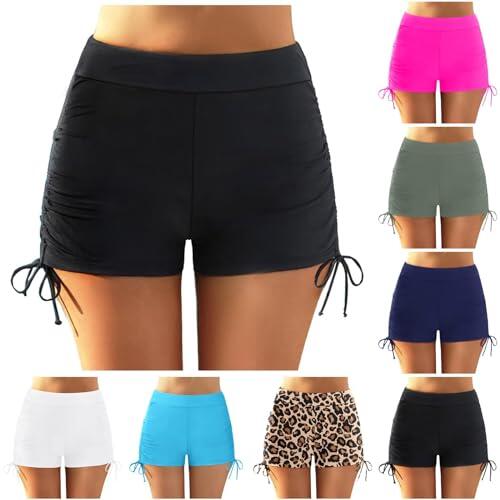POIUIYQA Shorts de Baño Mujer Bañador Short Deportes Acuáticos Shorts de Natación Secado Rápido Bañador de Pantalon Cortos con cordón Ajustables